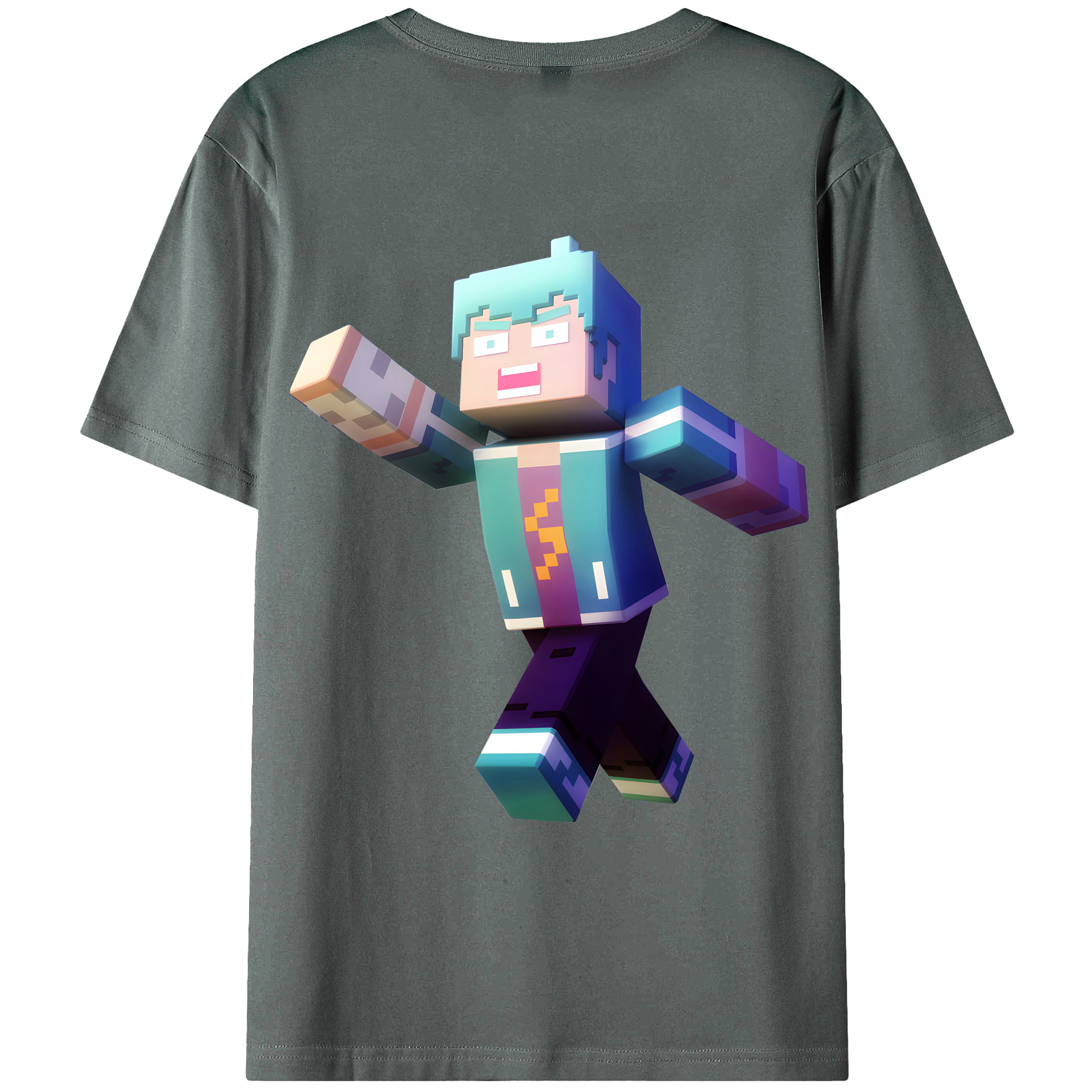 （画像用） マインクラフト ブロックの世界 Minecraft MC Block world 綿100％ メンズ半袖Tシャツ（バックプリント） 通気性